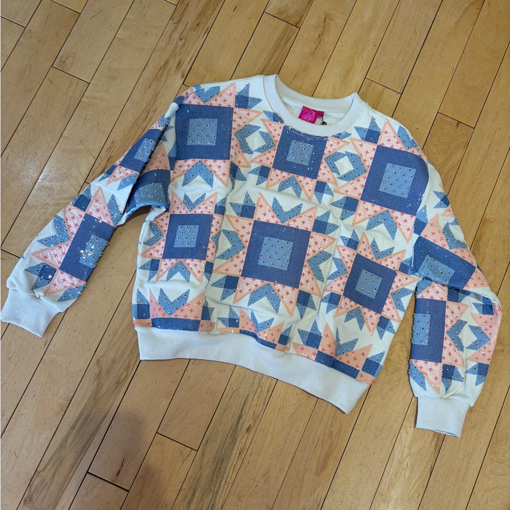Queen of sparkle patchwork sweatshirt Blue and Pink